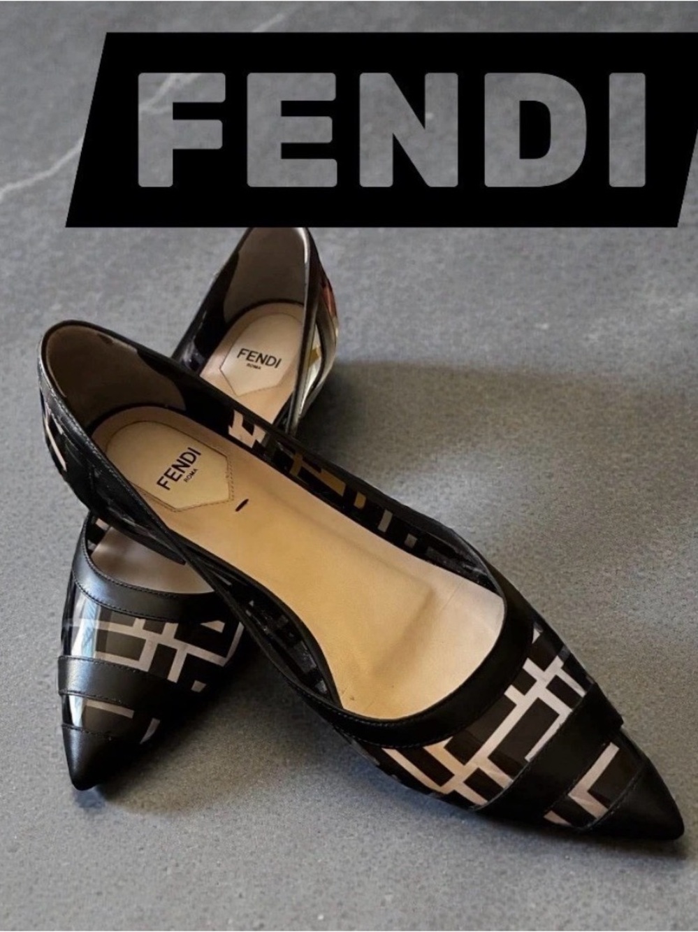 Fendi Black PVC Colibri Clear Leather FF Logo Pointed Ballerina Ballet Flat 37